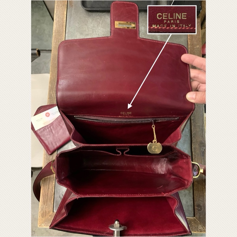 CELINE Vintage Horse Carriage Buckle In Gold Shoulder Bag In Bordeaux Red 女裝中古馬車金扣酒紅色肩揹袋-5