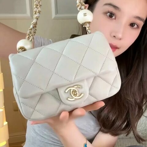 Chanel 湯圓珍珠方胖子 芯片款 灰色 金扣 羊皮17*14*5 98新配件塵袋