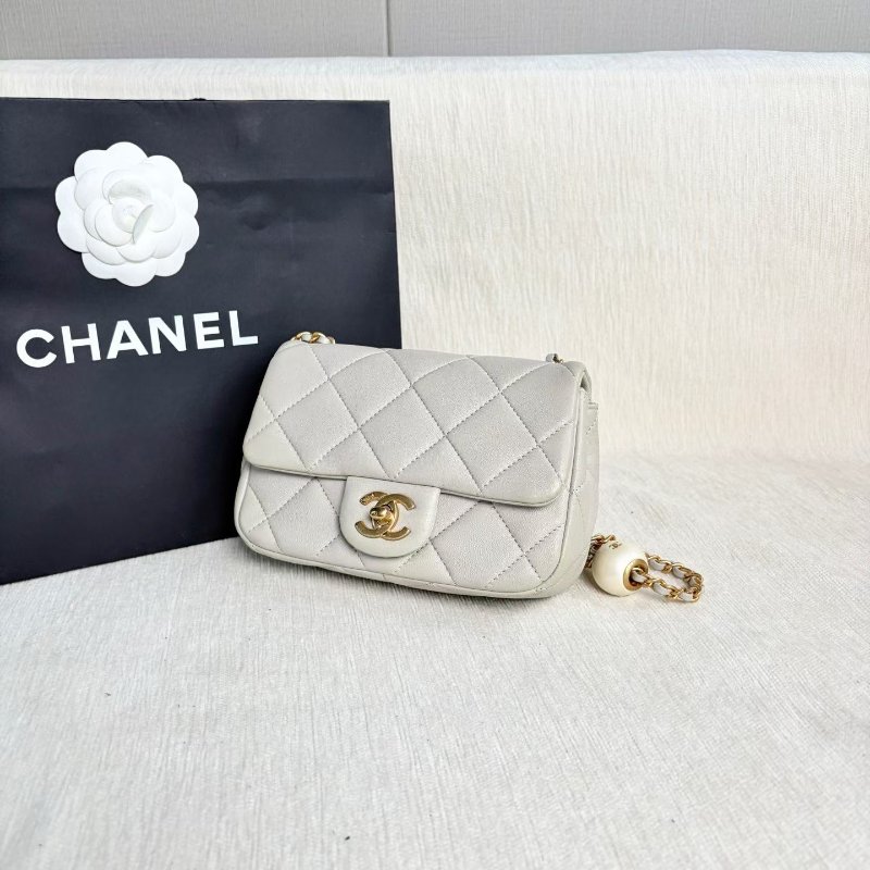 Chanel 湯圓珍珠方胖子 芯片款 灰色 金扣 羊皮17*14*5 98新配件塵袋-2