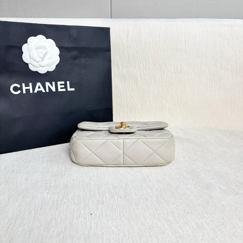 Chanel 湯圓珍珠方胖子 芯片款 灰色 金扣 羊皮17*14*5 98新配件塵袋-3