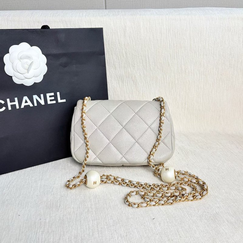 Chanel 湯圓珍珠方胖子 芯片款 灰色 金扣 羊皮17*14*5 98新配件塵袋-4