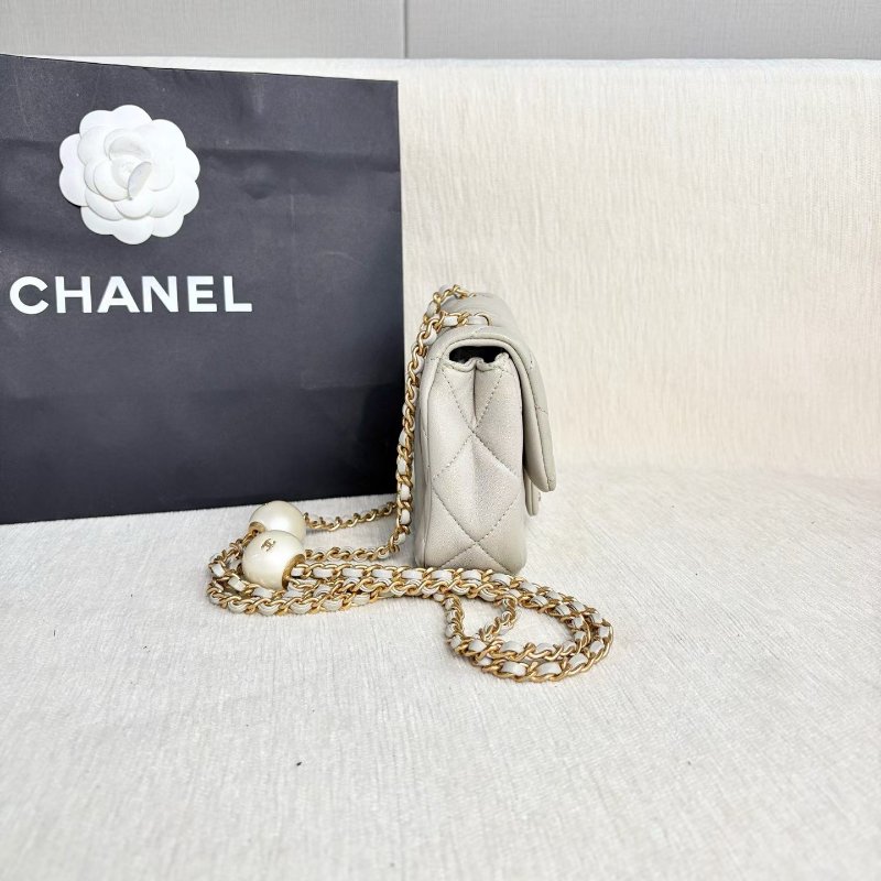 Chanel 湯圓珍珠方胖子 芯片款 灰色 金扣 羊皮17*14*5 98新配件塵袋-5