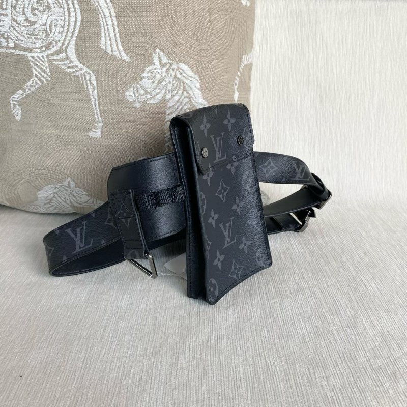 LV utility黑老花胸包腰包 9*17*3 98新配件可調節肩帶 塵袋-5