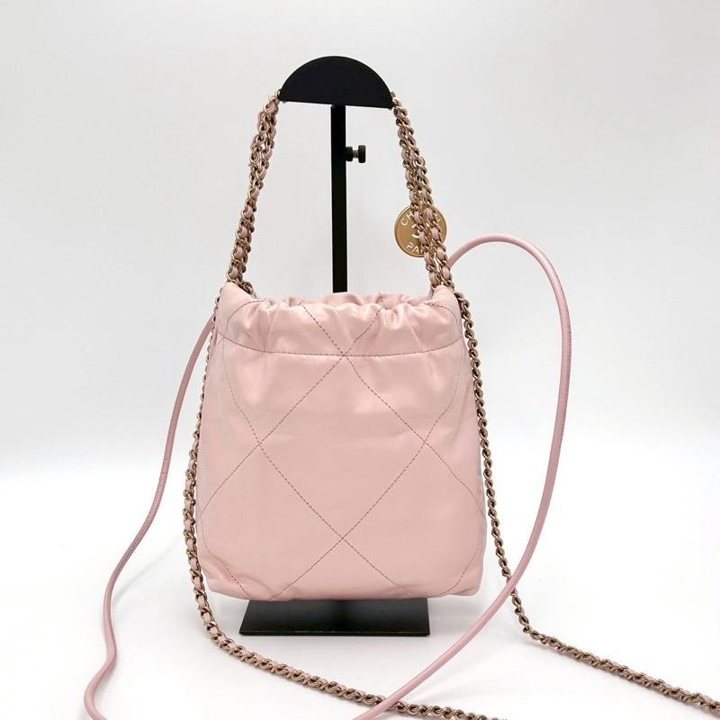 CHANEL香奈兒粉金22bagmini垃圾袋單肩斜挎包-12