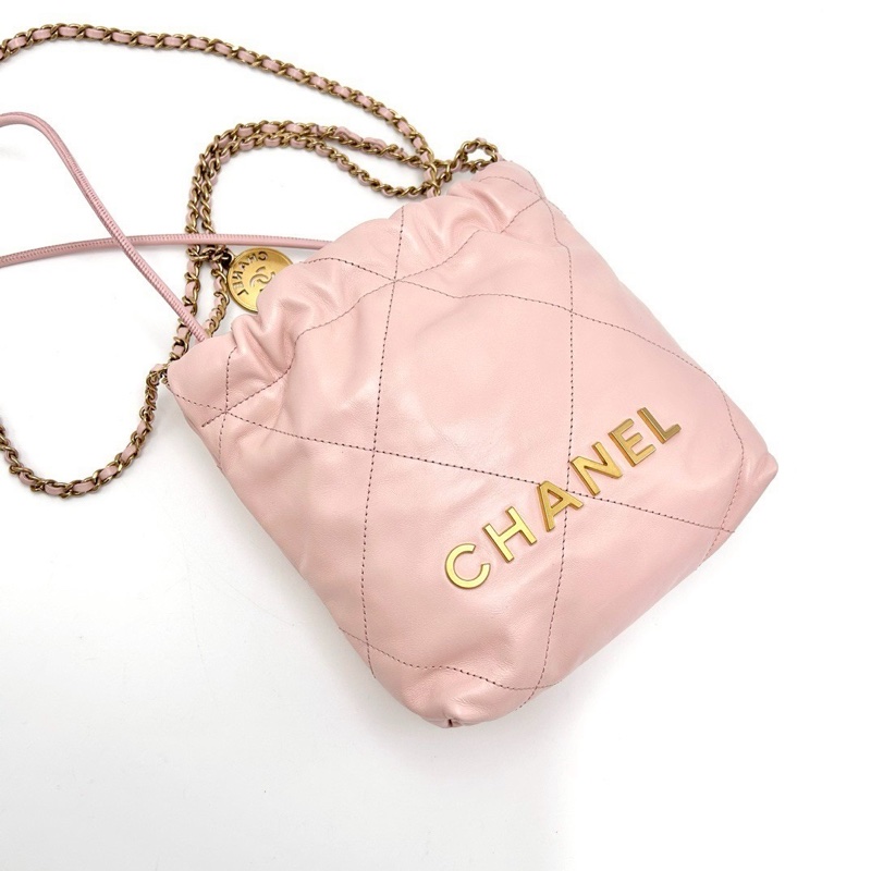 CHANEL香奈兒粉金22bagmini垃圾袋單肩斜挎包-14