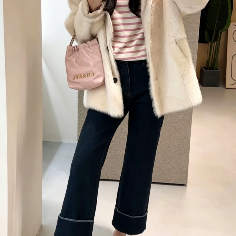 CHANEL香奈兒粉金22bagmini垃圾袋單肩斜挎包-19