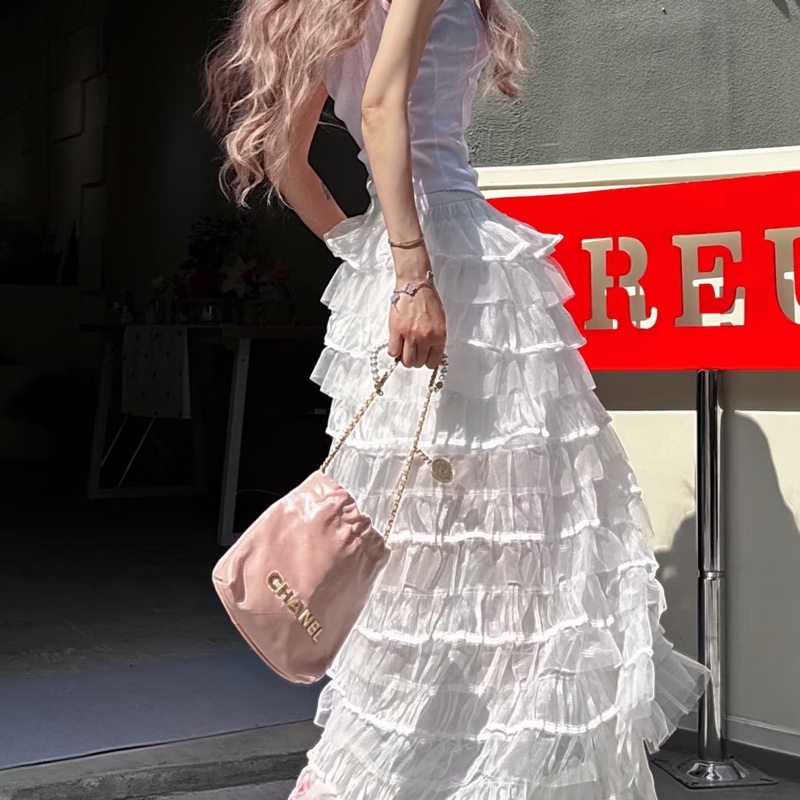 CHANEL香奈兒粉金22bagmini垃圾袋單肩斜挎包-27