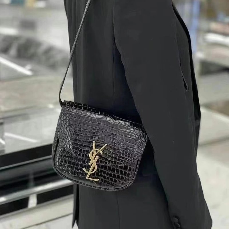 ️YSL 黑色kaia鱷魚壓紋肩背斜背包17*14*5.5 99新配件塵袋-0
