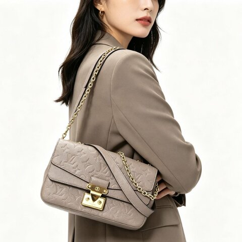 LV MARCEAU 大象灰肩背鍊條包 芯片款25*15*6.5 98新配件塵袋