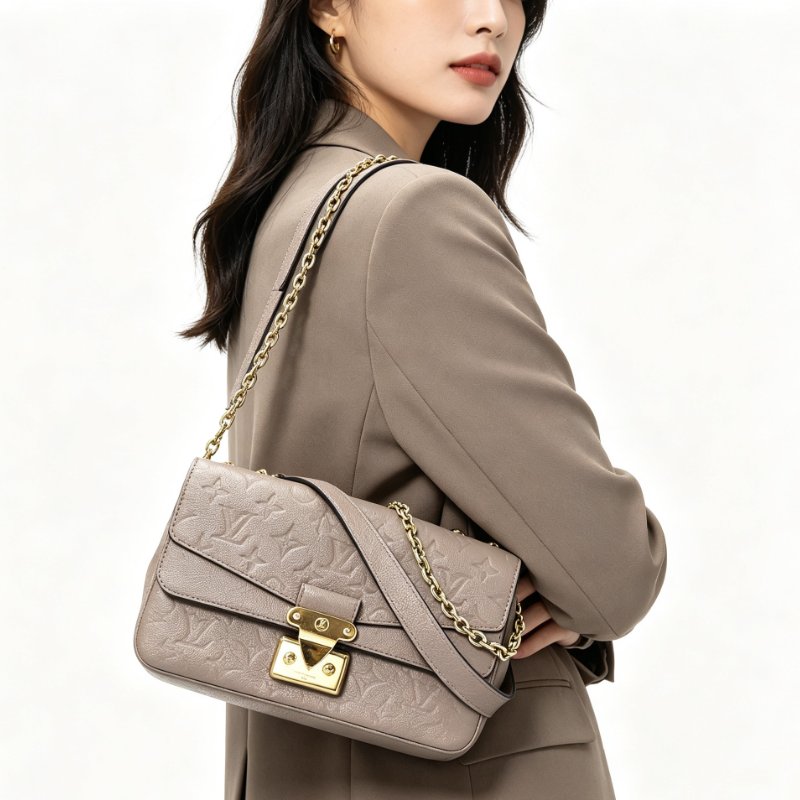 LV MARCEAU 大象灰肩背鍊條包 芯片款25*15*6.5 98新配件塵袋-0