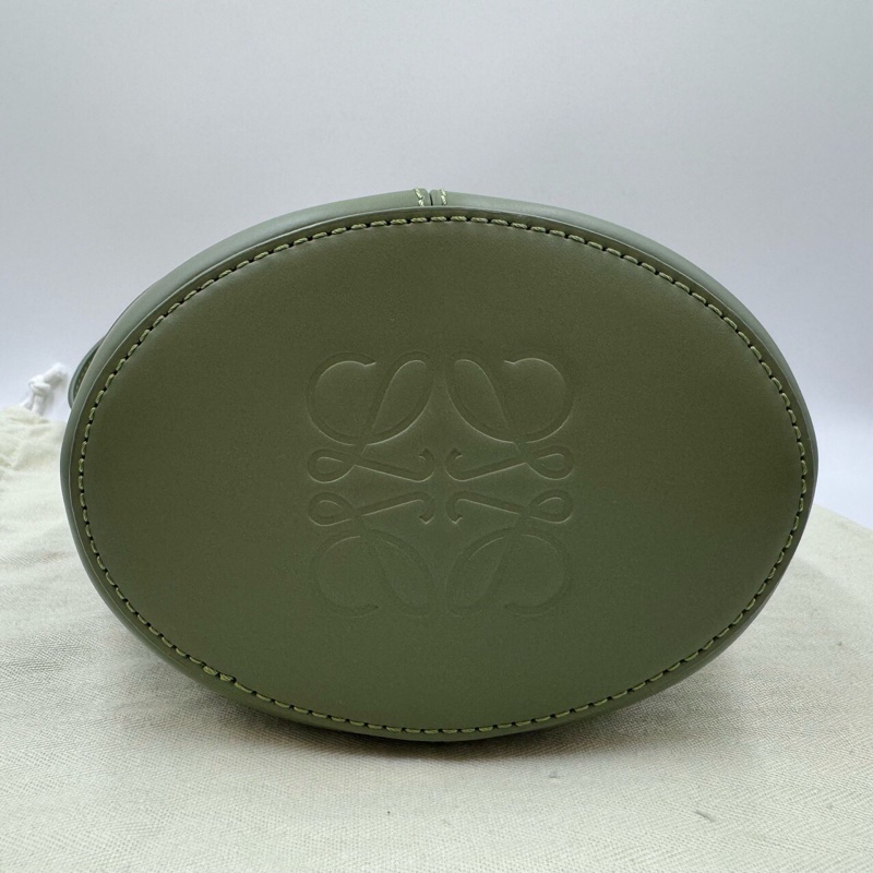 羅意威/Loewe 帆布拼皮Balloon水桶包綠色 底長18cm-4
