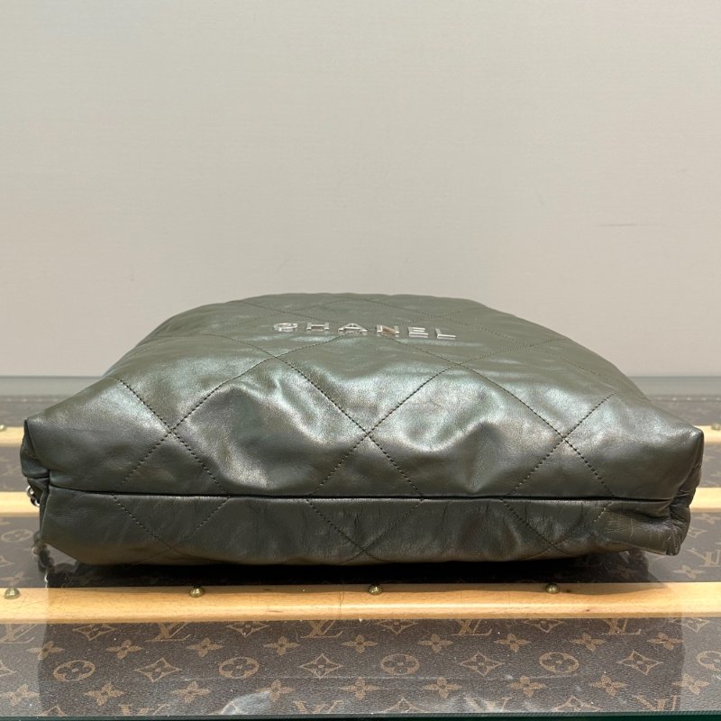 CHANEL 墨綠色銀扣22bag垃圾袋手提後背包 35*39*8 98新配件塵袋-2