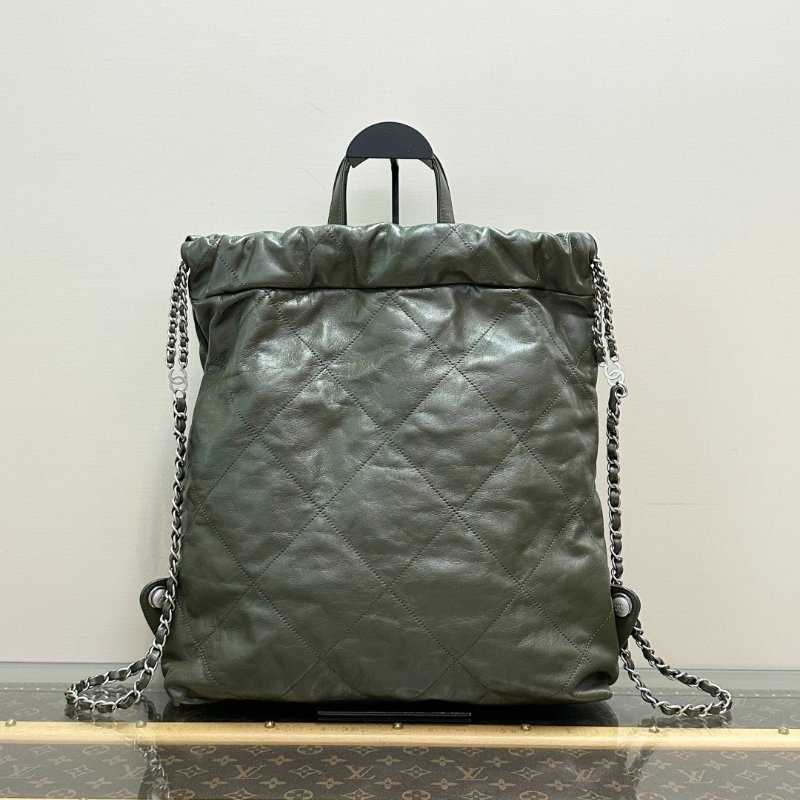 CHANEL 墨綠色銀扣22bag垃圾袋手提後背包 35*39*8 98新配件塵袋-3
