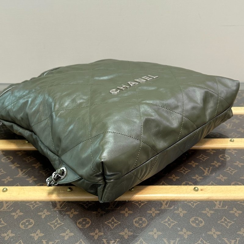 CHANEL 墨綠色銀扣22bag垃圾袋手提後背包 35*39*8 98新配件塵袋-4