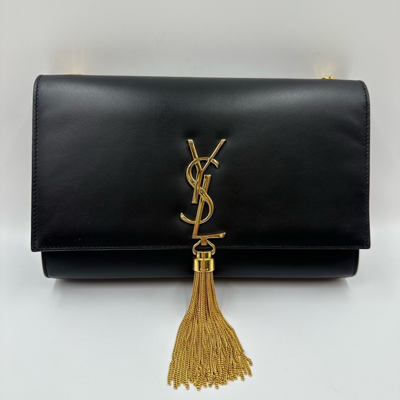Saint laurent 聖羅蘭 黑金流蘇包中號牛皮 底長26cm-0