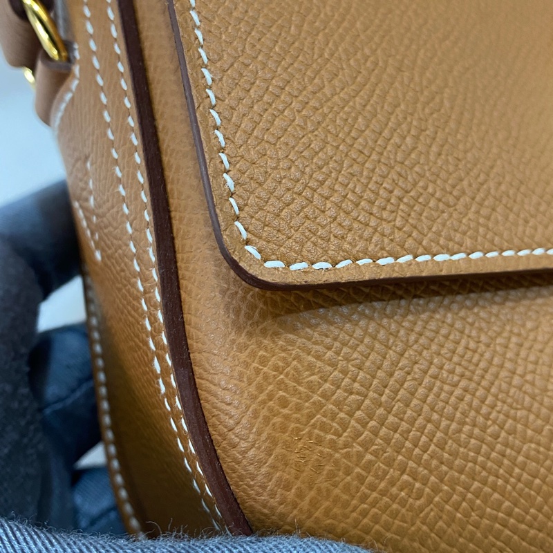 99新 HERMES 愛馬仕新款della elan斜挎包，金棕金扣，K刻Epsom牛皮-8