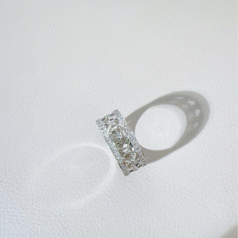 Tiffany蒂芙尼 白金滿鑽鏤空蕾絲花窗戒指,55號-4