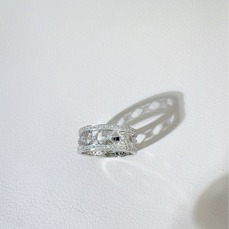 Tiffany蒂芙尼 白金滿鑽鏤空蕾絲花窗戒指,55號-5