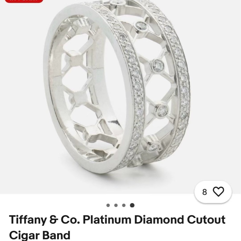 Tiffany蒂芙尼 白金滿鑽鏤空蕾絲花窗戒指,55號-8
