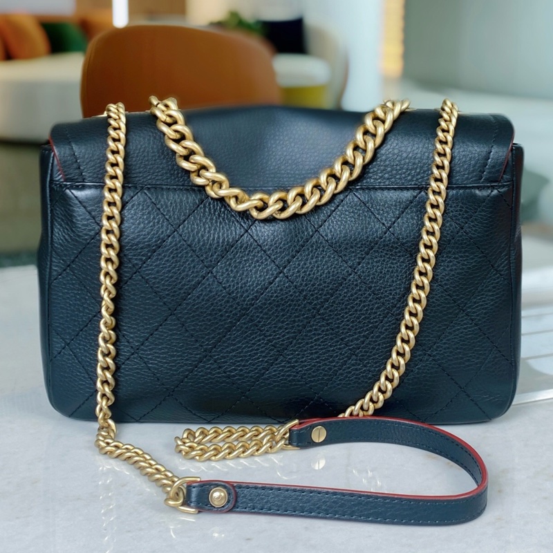 CHANEL 香奈兒 孟買系列黑金荔枝紋牛皮郵差包,-1