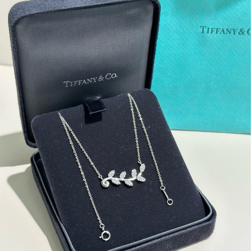 Tiffany蒂芙尼 picasso系列 橄欖枝葉鑲鑽項鍊-3