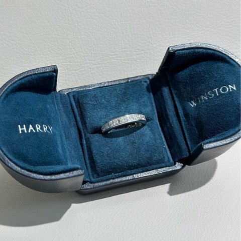 Harry Winston海瑞溫斯頓 中古 Vintage 鉑金T 祖母綠切割方鑽 一圈滿鑽 鑽戒，尺寸47碼