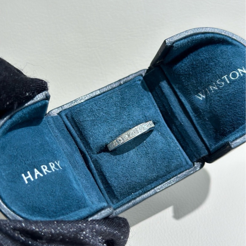 Harry Winston海瑞溫斯頓 中古 Vintage 鉑金T 祖母綠切割方鑽 一圈滿鑽 鑽戒,尺寸47碼-2