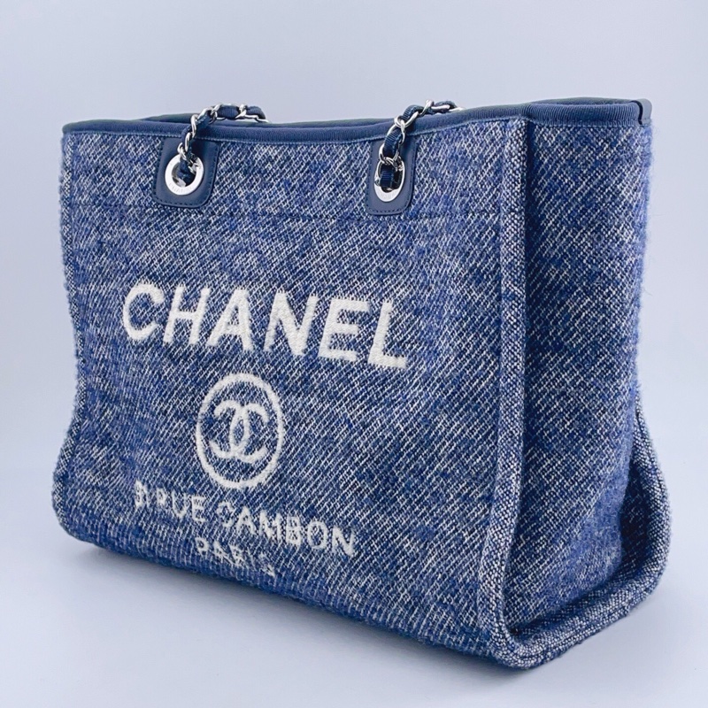 Chanel藍色21B毛呢沙灘包 尺寸39x20x28 芯片款-0
