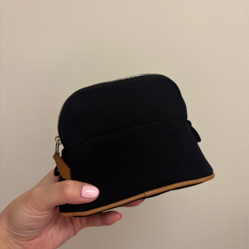 現貨商品 全新商品 台灣購證 Hermes 經典黑色H帆布迷你化妝包-4