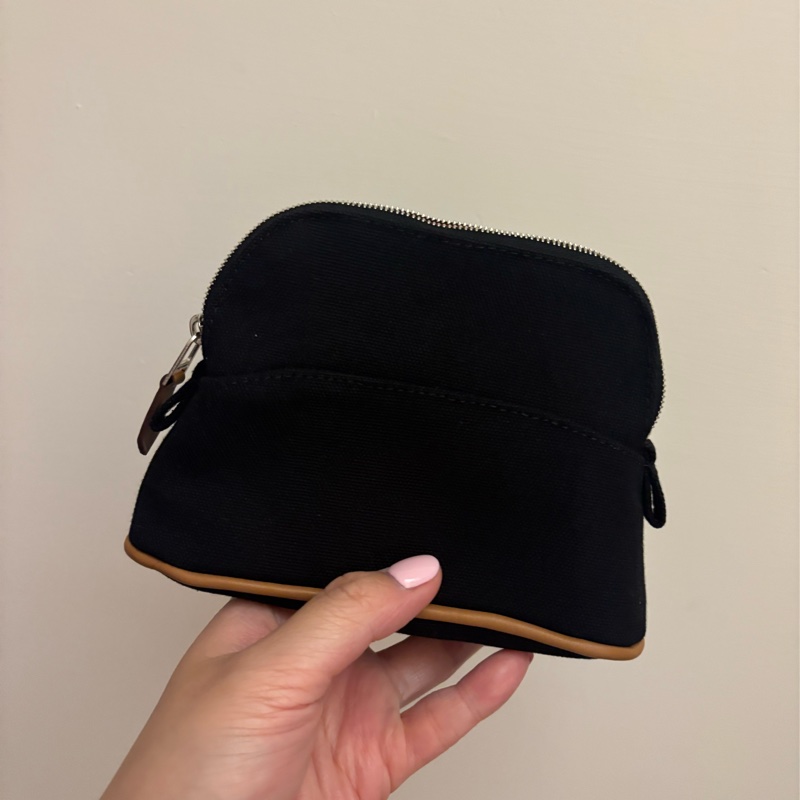 現貨商品 全新商品 台灣購證 Hermes 經典黑色H帆布迷你化妝包-7