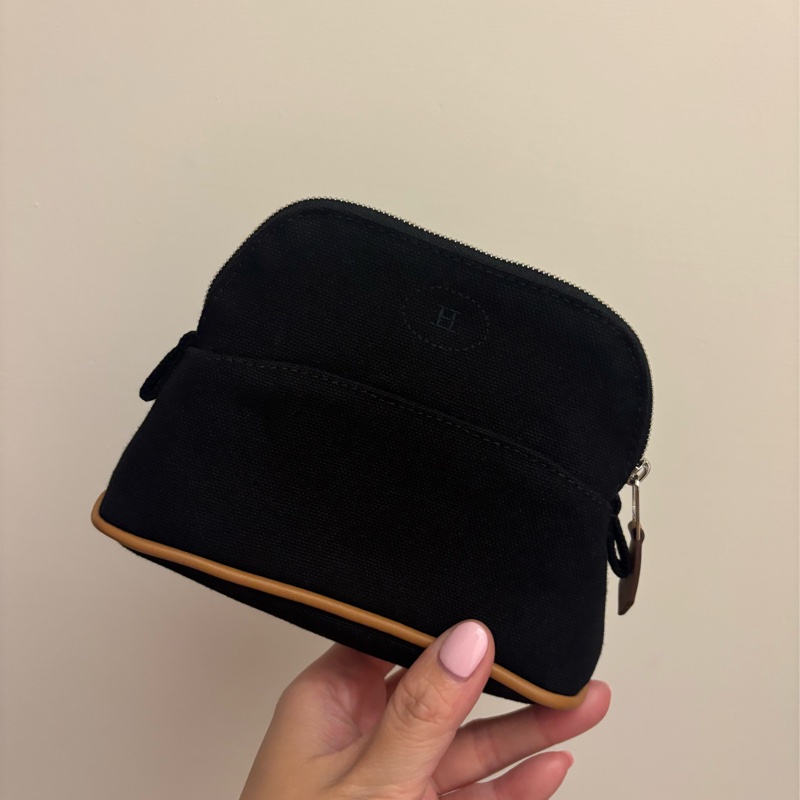 現貨商品 全新商品 台灣購證 Hermes 經典黑色H帆布迷你化妝包-9