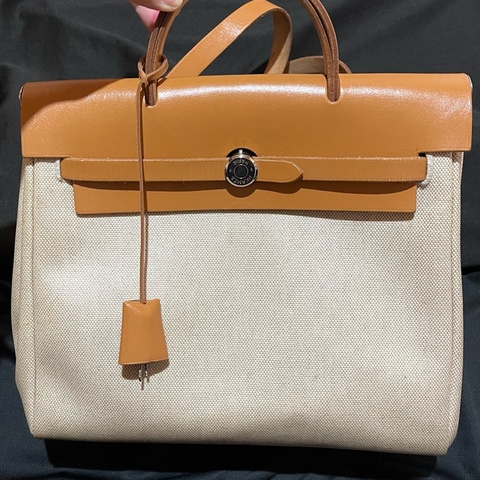 Hermès Herbag愛馬仕後背包 口B刻 銀扣駝棕色