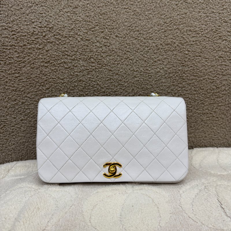 中古 香奈兒 Chanel Quilted Classic White 白色 Full Flap Shoulder Bag 肩背包 印記 Series 1-0