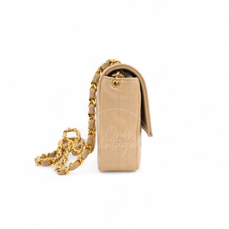 中古 Chanel 香奈兒 復古 米色 單蓋鏈包配雙C Logo 蓋鏈包-1