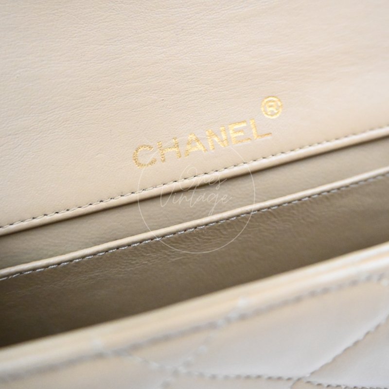 中古 Chanel 香奈兒 復古 米色 單蓋鏈包配雙C Logo 蓋鏈包-16