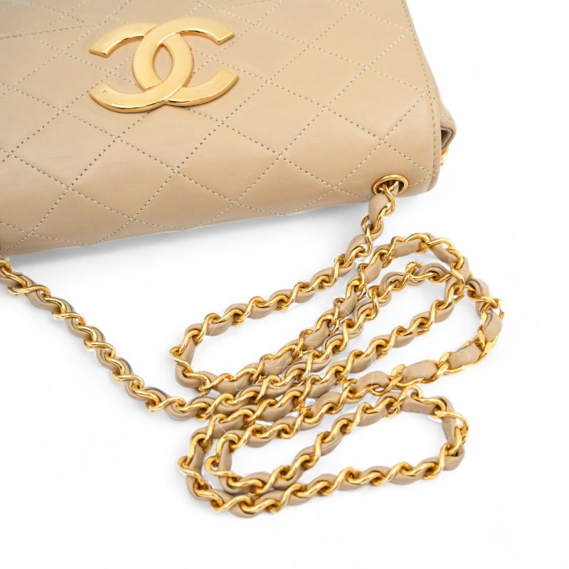 中古 Chanel 香奈兒 復古 米色 單蓋鏈包配雙C Logo 蓋鏈包-20
