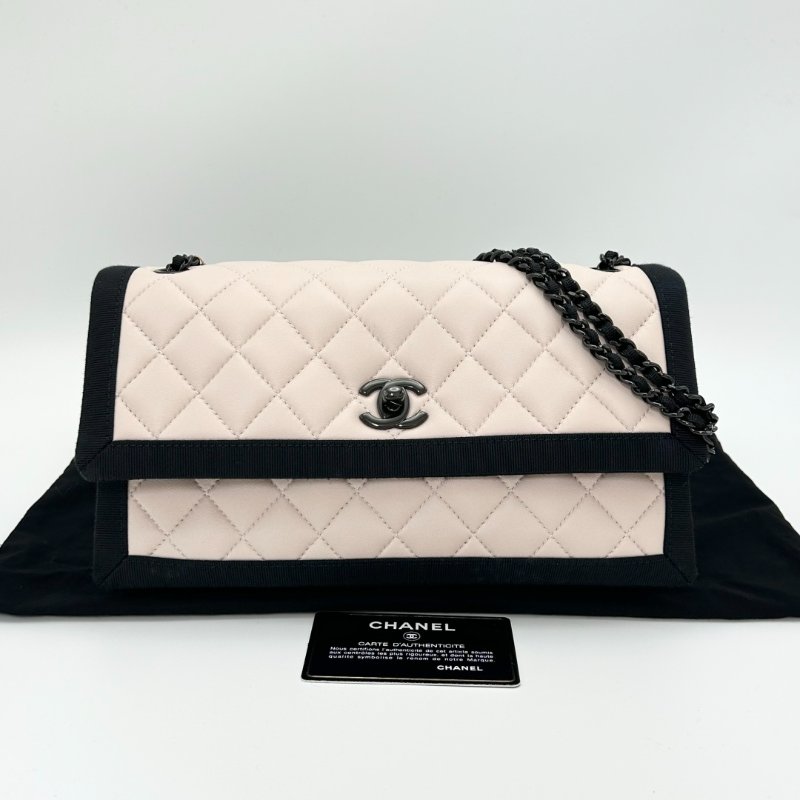CHANEL 黑粉色肩背斜背包26.5*14*8 98新配件塵袋保卡-1