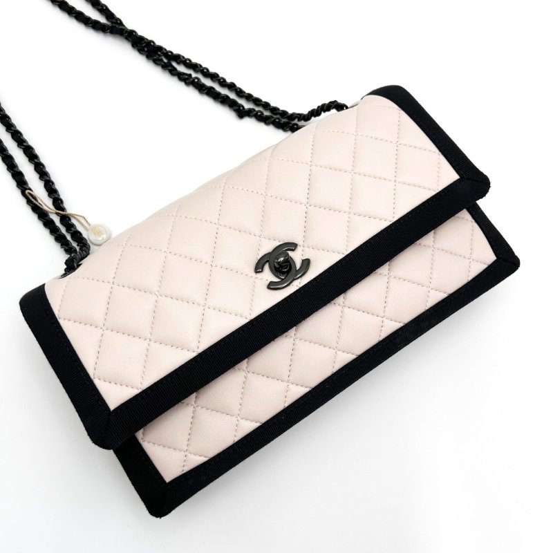 CHANEL 黑粉色肩背斜背包26.5*14*8 98新配件塵袋保卡-3
