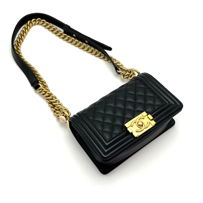 CHANEL 黑金 Leboy小號肩背斜背包 20*12*7 99新配件塵袋-3