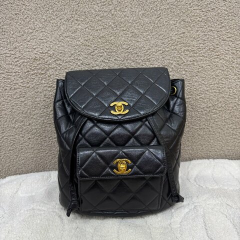 中古 Chanel 香奈兒 經典款 黑色小羊皮 大號 Duma 後背包