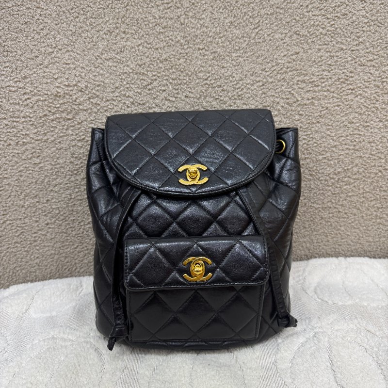 中古 Chanel 香奈兒 經典款 黑色小羊皮 大號 Duma 後背包-0