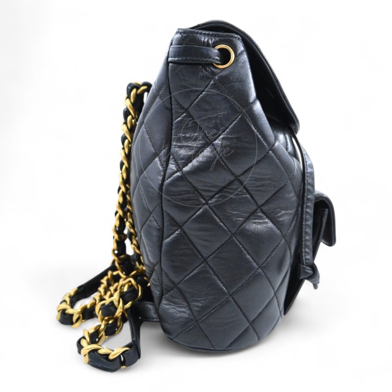 中古 Chanel 香奈兒 經典款 黑色小羊皮 大號 Duma 後背包-1