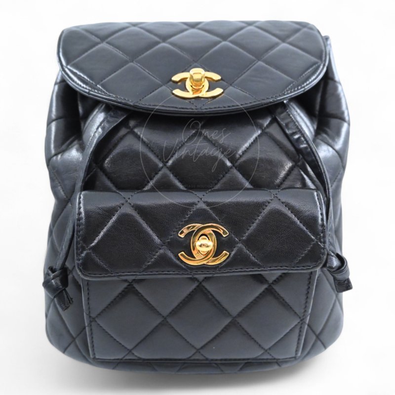 中古 Chanel 香奈兒 經典款 黑色小羊皮 大號 Duma 後背包-5