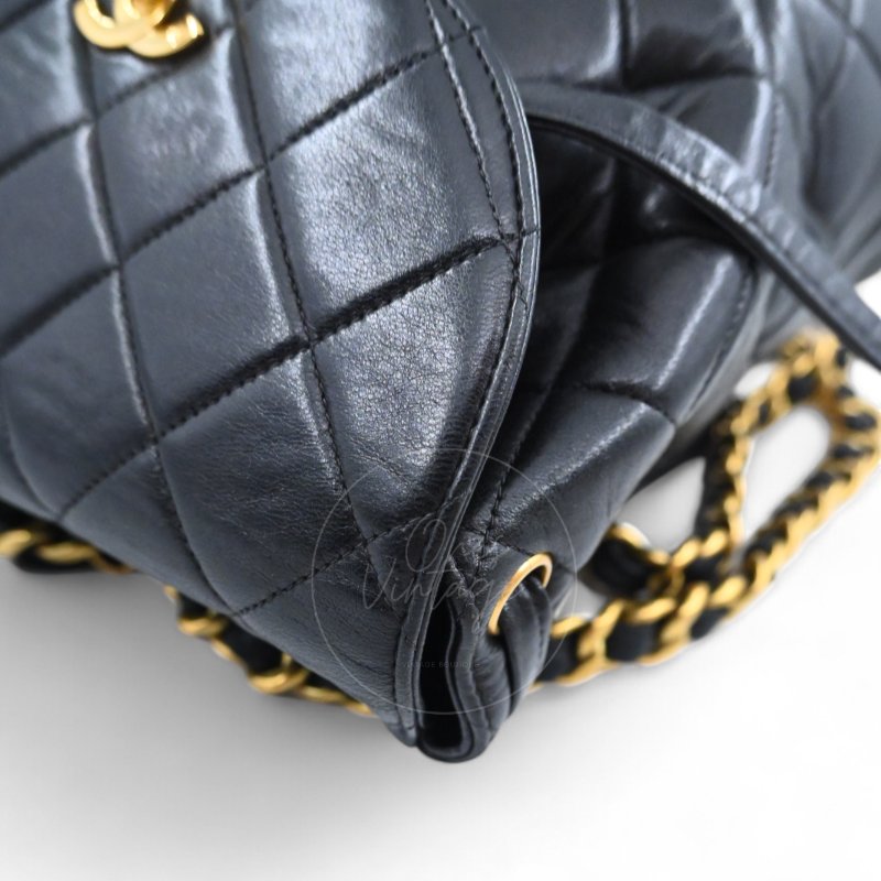 中古 Chanel 香奈兒 經典款 黑色小羊皮 大號 Duma 後背包-8
