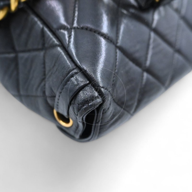 中古 Chanel 香奈兒 經典款 黑色小羊皮 大號 Duma 後背包-10