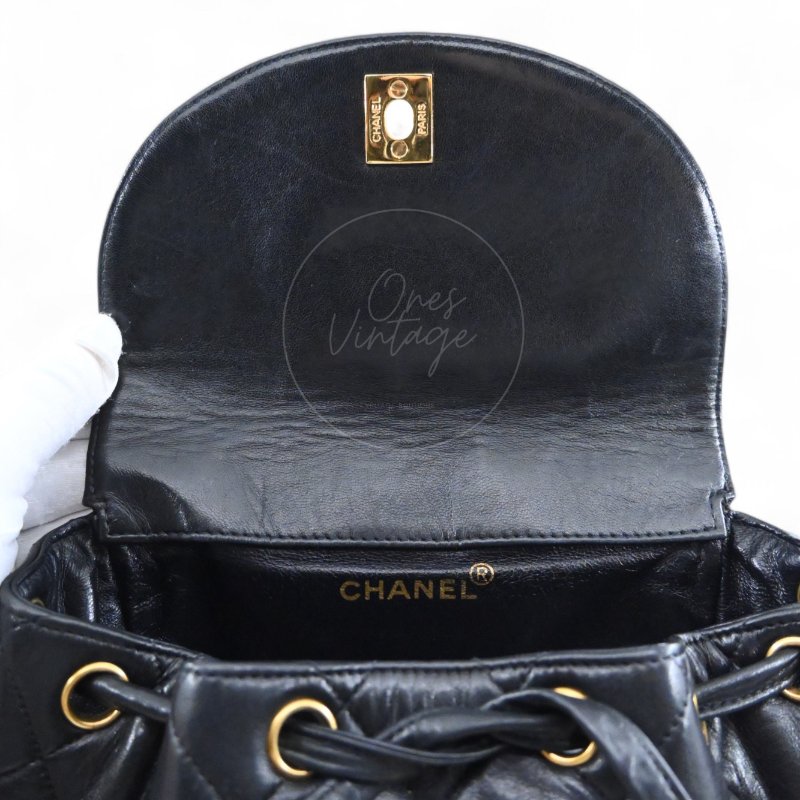 中古 Chanel 香奈兒 經典款 黑色小羊皮 大號 Duma 後背包-17