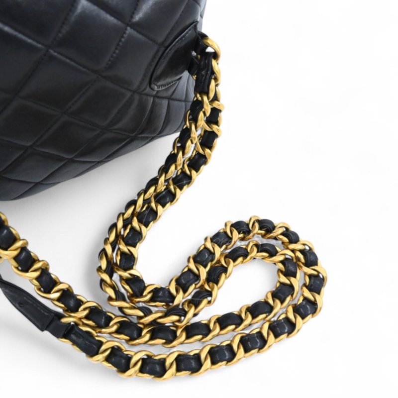 中古 Chanel 香奈兒 經典款 黑色小羊皮 大號 Duma 後背包-18