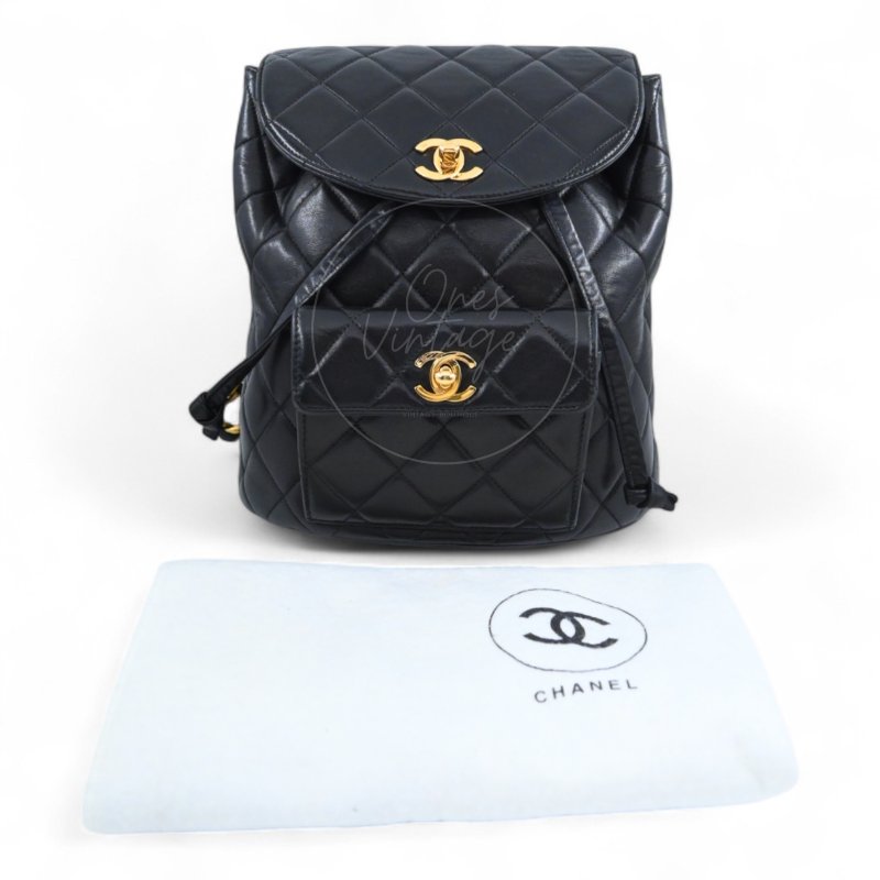 中古 Chanel 香奈兒 經典款 黑色小羊皮 大號 Duma 後背包-23