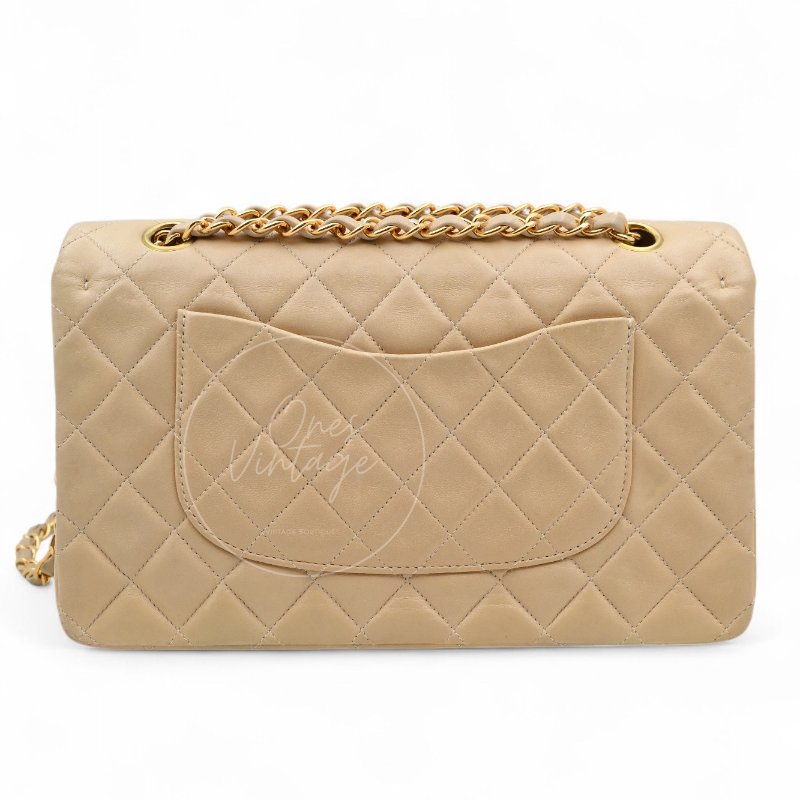 中古 Chanel 香奈兒 CF25 中型 經典 米白色 金色五金 小羊皮 口蓋包-6