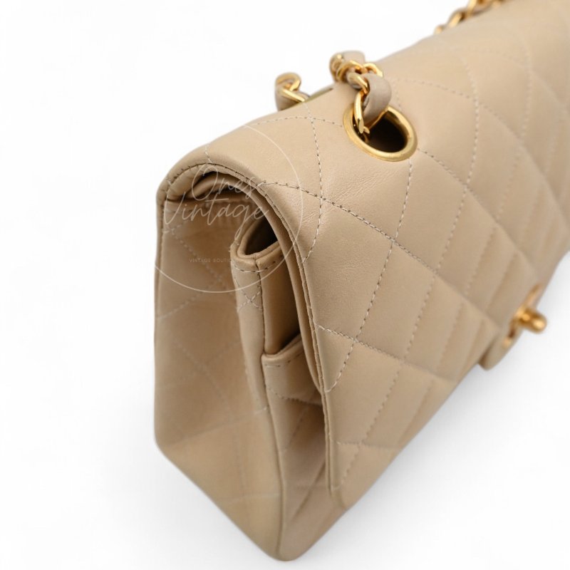 中古 Chanel 香奈兒 CF25 中型 經典 米白色 金色五金 小羊皮 口蓋包-11